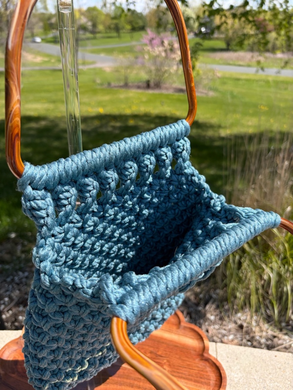 Vintage Macrame Handbag Blue Nylon Handmade EUC - Picture 6 of 11